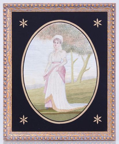 TWO REGENCY STYLE SILK WORK PICTURES