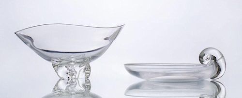 STEUBEN GLASS TRILLIUM BOWL AND AN OLIVE DISH