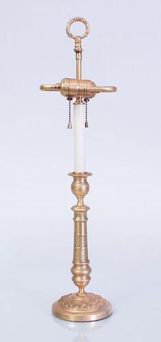 LOUIS PHILIPPE STYLE ORMOLU CANDLESTICK MOUNTED AS A LAMP