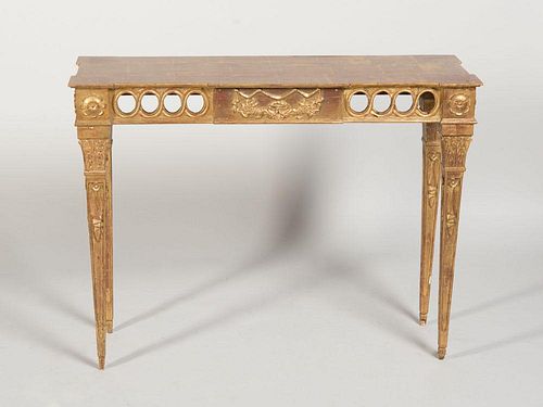 CONTINENTAL NEOCLASSICAL STYLE GILTWOOD CONSOLE TABLE, PROBABLY ITALIAN