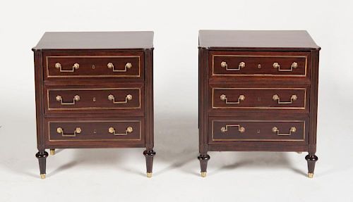 PAIR OF LOUIS XVI STYLE BRASS-MOUNTED MAHOGANY SMALL COMMODES