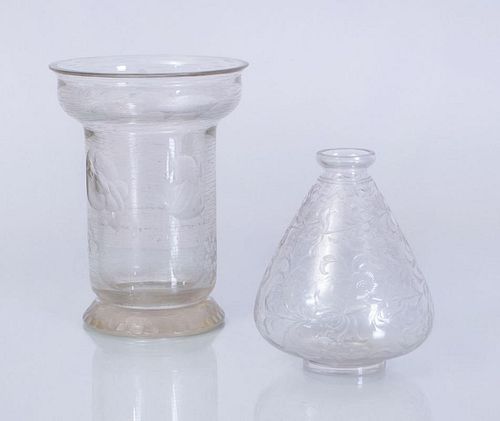 TWO ETCHED-GLASS VASES