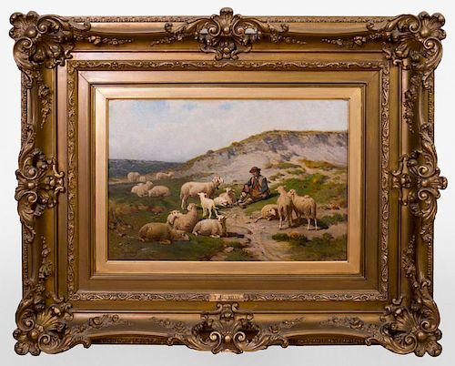THEODORE JOURDAN (1833-1908): SHEPHERD SEATED WITH FLOCK
