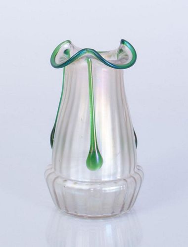 IRIDESCENT GLASS VASE WITH APPLIED DECORATION, POSSIBLY LOETZ