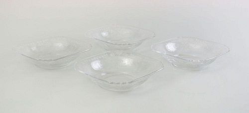 SET OF FOURTEEN ETCHED-GLASS SQUARE BOWLS