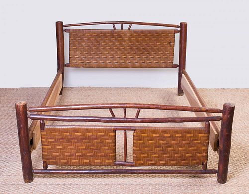 RUSTIC REEDED AND STAINED WOOD BED