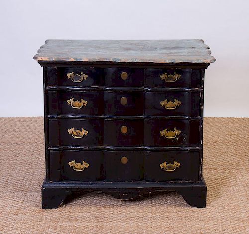 CONTINENTAL EBONIZED SERPENTINE-FRONT CHEST OF DRAWERS, POSSIBLY DUTCH