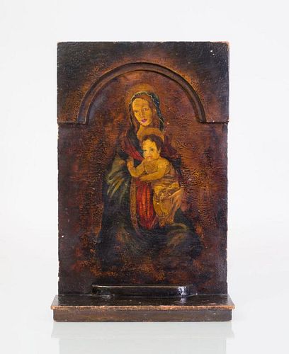 CONTINENTAL PAINTED ICON OF THE MADONNA AND CHILD