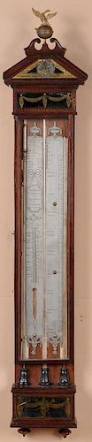 DUTCH NEOCLASSICAL MAHOGANY AND REVERSE-PAINTED GLASS BAROMETER / THERMOMETER