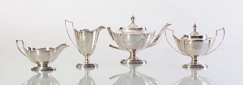 GORHAM STERLING SILVER THREE-PIECE TEA SERVICE AND MATCHING SAUCE BOAT