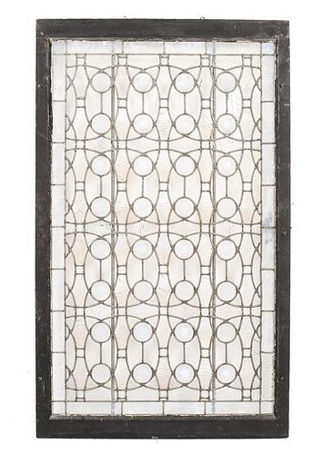 An American Frosted and Clear Glass Panel, Height 50 5/8 x width 30 5/8 inches.