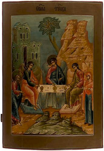 A LARGE RUSSIAN ICON OF THE OLD TESTAMENT TRINITY, KOSTROMA REGION, 19TH CENTURY