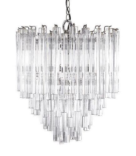 A Glass and Chrome Chandelier, Height 21 inches.