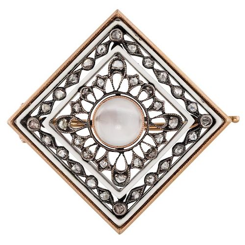 A FABERGE GOLD, DIAMONDS AND MOONSTONE BROOCH, WORKMASTER`S MARK AUGUST HOLMSTROM, ST.PETERSBURG, 1898-1904