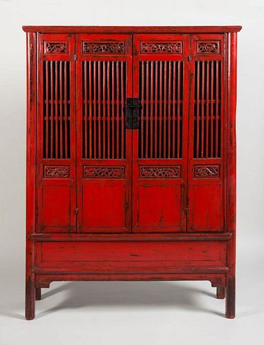 CHINESE RED PAINTED WOOD CABINET