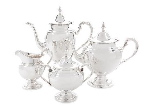 * An American Silver Four-Piece Tea Service, Gorham Mfg. Co., Providence, RI, 20th Century, Puritan pattern, comprising a tea