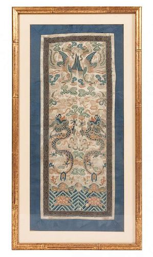 * Two Chinese Embroidered Silk Panels Larger: 22 3/4 x 10 inches.