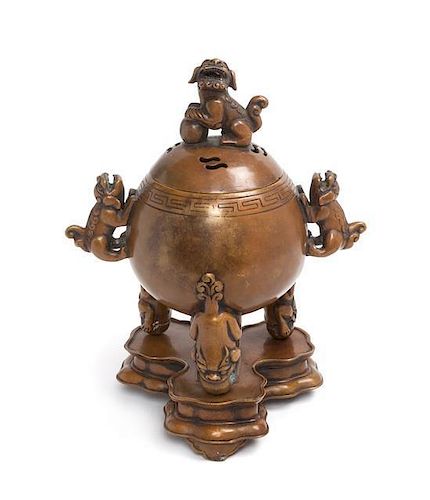 * A Chinese Bronze Incense Burner Height 11 1/2 inches.