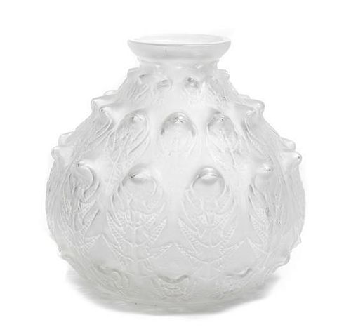 R. Lalique Colorless Glass Fougeres Vase, Height 6 1/2 inches.