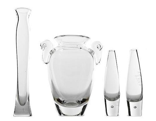 Four Steuben Colorless Glass Vases, Height of first 9 1/2 inches.