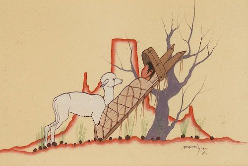 Beatien Yazz (1928-2012), "Untitled (Child and Lamb in the Desert)"