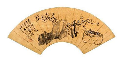 * Mei Shi, (QING DYNASTY), Flowering Prunus, Rockery and Well