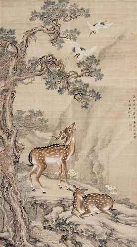 * Attributed to Shen Quan (Shen Nanping), (1682-1760), Cranes and Deer
