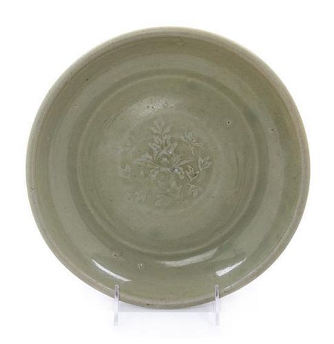 A Longquan Celadon Glazed Porcelain Plate Diameter 10 1/2 inches.