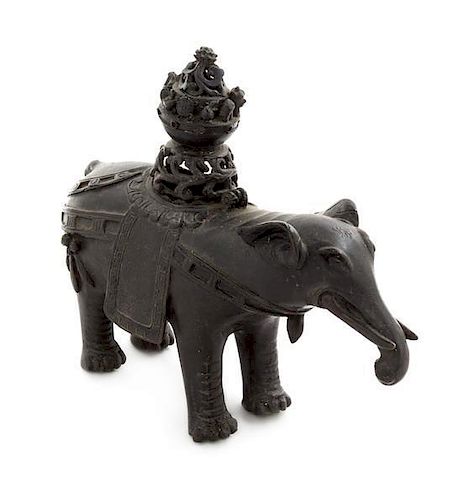A Bronze Elephant-Form Censer and Cover Height 10 inches.