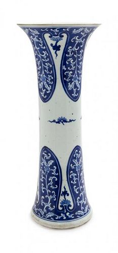 A Blue and White Porcelain Gu Vase Height 18 3/4 inches.