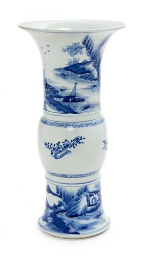 A Blue and White Porcelain Beaker Vase Height 15 inches.