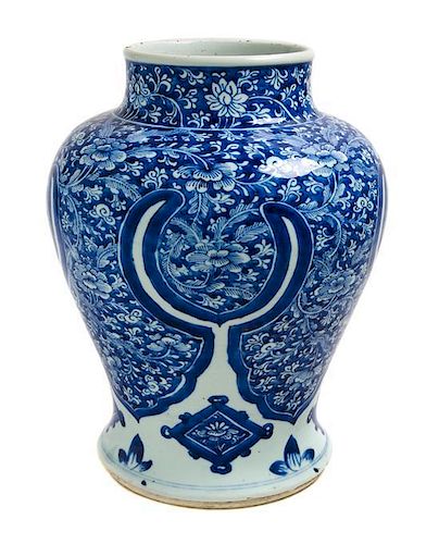 A Chinese Blue and White Porcelain Jar Height 12 3/4 inches.
