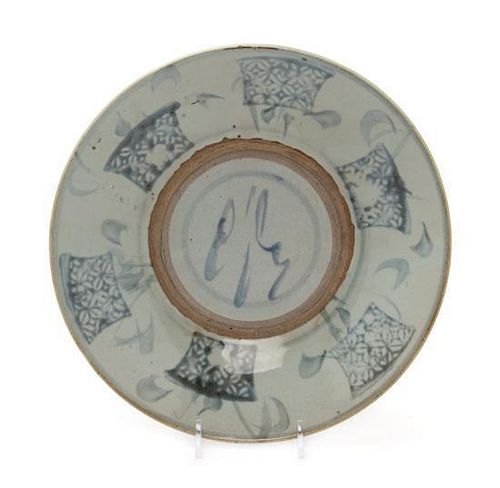 A Chinese Swatow Blue and White Porcelain Plate Diameter 11 1/4 inches.