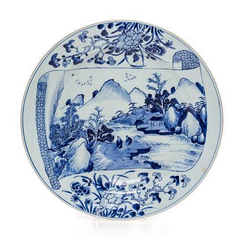 A Large Blue and White Porcelain Charger Diameter 15 inches.