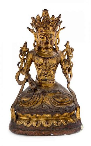 A Gilt Bronze Figure of a Bodhisattva Height 10 inches.