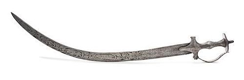An Indian Tulwar Crescent Blade Sword Length overall 28 inches.