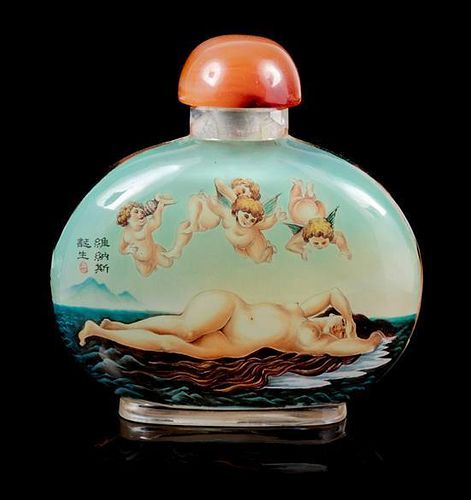 A Reverse Painted Glass Snuff Bottle Height 4 5/8 inches.