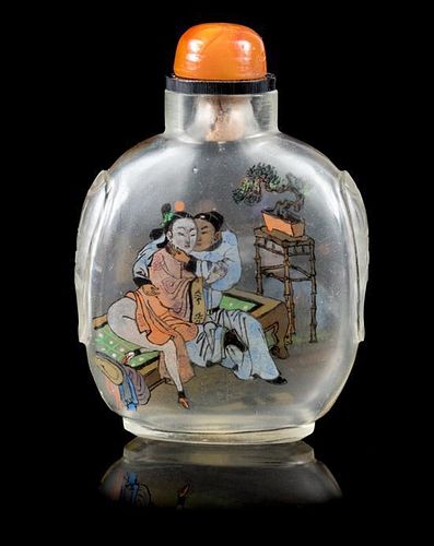 * An Inside Painted Glass Snuff Bottle Height 2 7/8 inches.