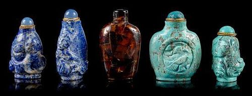 Five Snuff Bottles Height of tallest 2 1/2 inches.