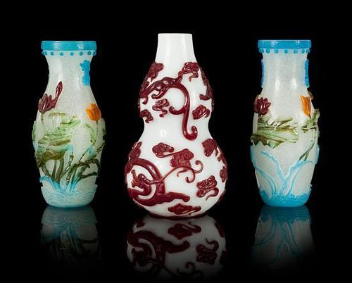 Three Peking Glass Vases Height of larger 7 1/2 inches.