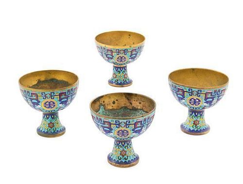 Four Cloisonne Enamel Wine Cups Height 2 7/8 inches.