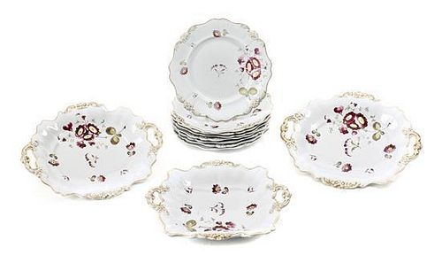 A French Porcelain Partial Dessert Service, Length of largest serving dish 11 1/2 inches.