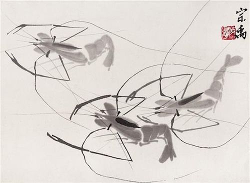 * An Ink on Paper Painting, 20TH CENTURY, Three Shrimps