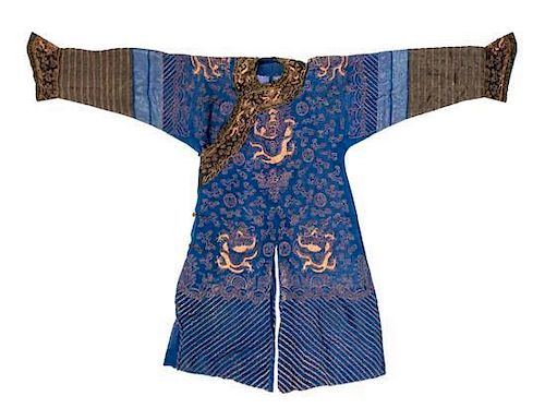 A Chinese Blue-Ground Summer Gauze 'Dragon' Robe, Jifu Height collar to hem 52 inches.