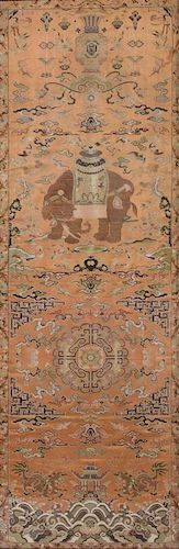 * A Set of Four Chinese Embroidered Silk Wall Panels Each 59 1/2 x 19 1/2 inches.