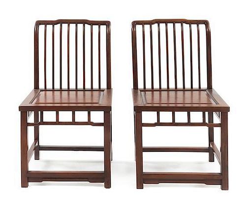 A Pair of Chinese Rosewood Chairs Height 36 x length 20 1/4 x depth 17 inches.