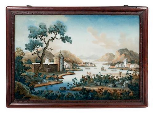 * A Chinese Export Reverse Painting on Glass 25 1/2 x 17 1/2 inches.