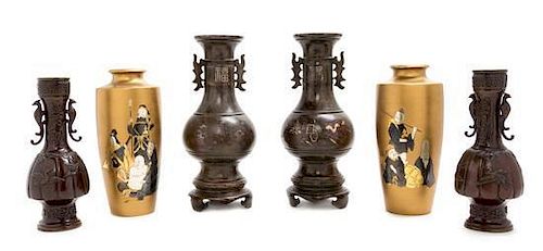 Three Pairs of Bronze Vases Height of largest 10 inches.
