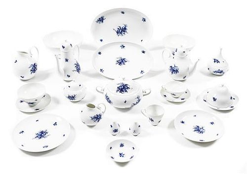 A Rosenthal Porcelain Partial Dinner Service, Bjorn Wiinblad, Length of largest platter 16 inches.