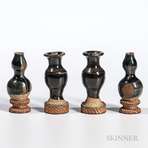 Four Miniature Black-glazed Stoneware Items
